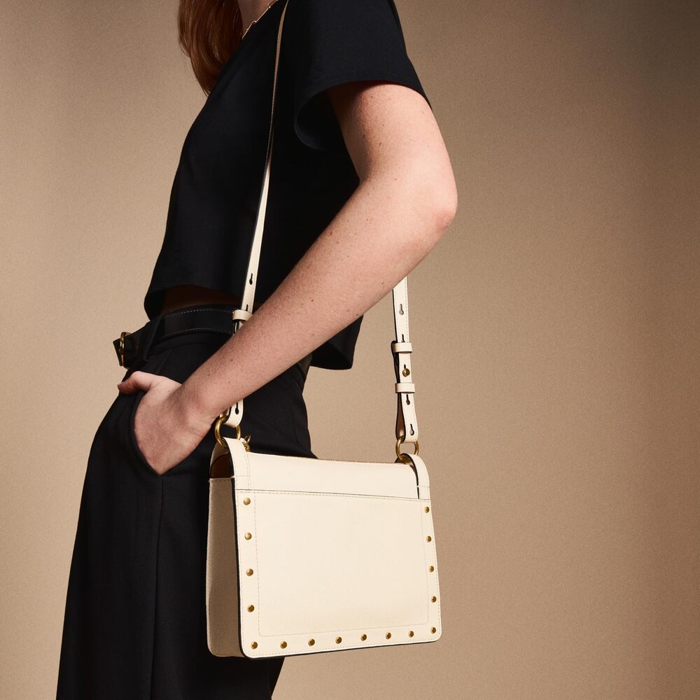7559 Taryn Leather Crossbody Purse Handbag, Vanilla W/Studs Model: - Picture 2 of 4